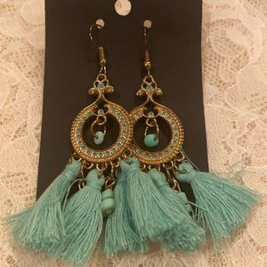 Mint and gold tassel earrings
